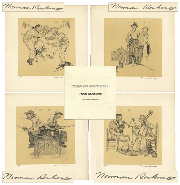 Norman Rockwell Signed Set of Four Seasons Artist Proof Lithographs -- Housed in Custom Portfolio